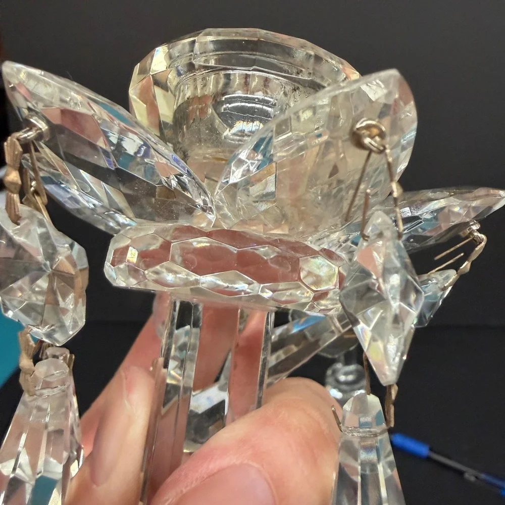 Vintage Crystal Glass Candlestick Holders Set of 2 READ Prisms Hollywood Regency